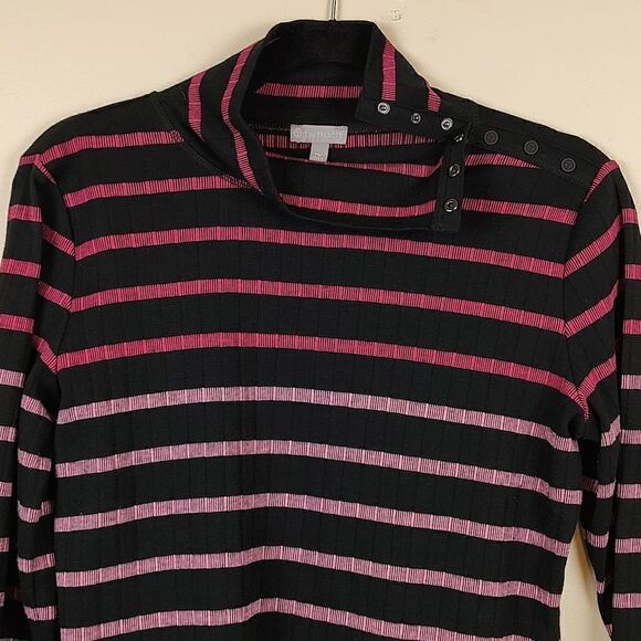 T by Talbot's Pink Ombre Stripe Snap Shoulder Mock Neck Top Size MP - Picture 6 of 11